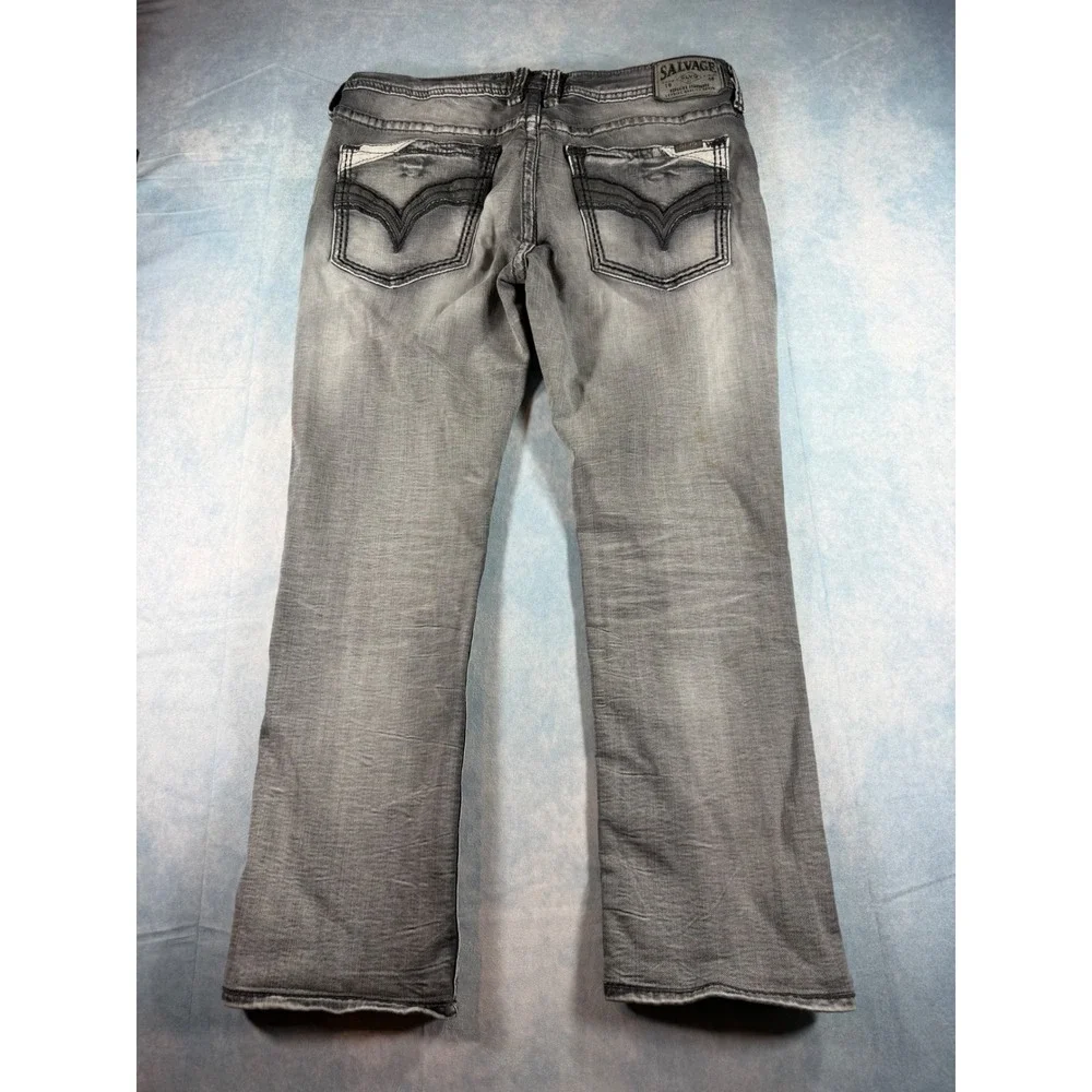 Salvage Havoc Slim Straight Jeans Mens 36 Grey Good Distressed Buckle SLVG